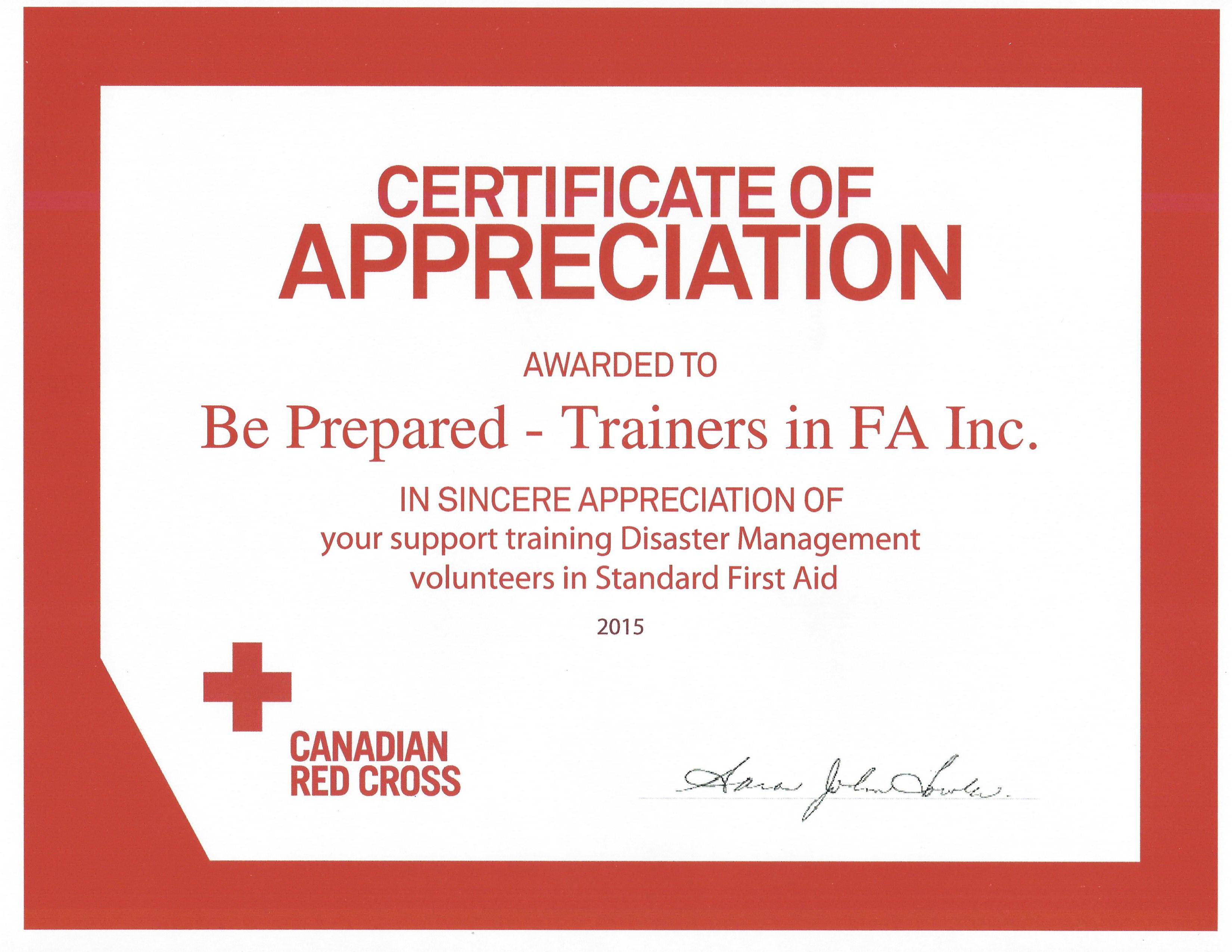 certificate for training